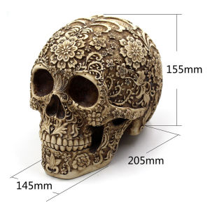 3D floral skull ornament Halloween party decoration prop resin craft gold-patterned ornament
