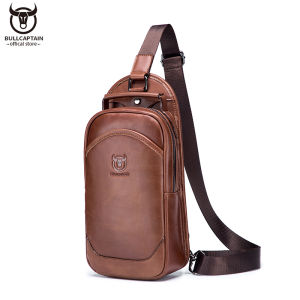 BULLCAPTAIN High-quality Leather Big Chest Bag Mens Business Casual Multifunctional 9.7-inch Leather Shoulder Messenger Bag