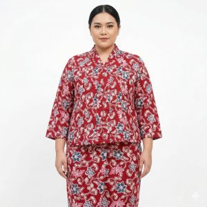Exclusive One Set Kebaya Saloma Batik- (Size L) - 100% Genuine Handmade Batik - Hand-Stamped