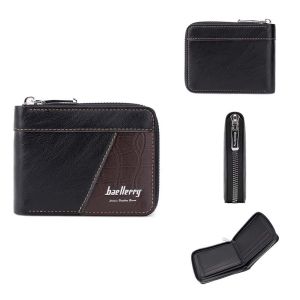 Baellerry Bifold Wallet Zipper D5103 Dompet Uang Lipat Tebal Resleting Bahan Sintetis Lembut Kilat