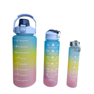 🐻DAILY2U🐻 3 IN 1 Set/Pcs Gradient Water Bottle 500/ 1000/ 2000ml Botol Air Minum Dengan Straw dan Pelekat Bottle Outdoor Travel