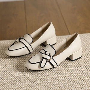 Loafers Spring and Autumn New Versatile British Style Butterfly Leather Shoes Womens High Heels 4cm High Heels Casual Shoes For Women