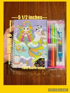 Rainbow scratch note / coloring note with color pen and mini crayons