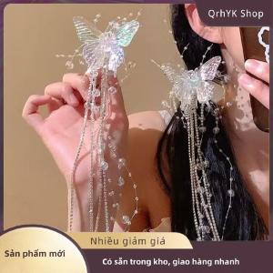 Hàng có sẵn✨ Dài bướm đính cườm tua tóc clip cho phụ nữ cổ tích tính khí ngọt ngào công chúa Kẹp tóc Thời trang cô dâu phụ kiện tóc