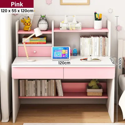 LALA 100/120CM Kid Student Study Desk With Book Shelf Computer Table Meja belajar Home Office Child Writing Desk 儿童学习桌