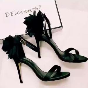Womens Sandals Women High Heels Shoes Silks Satins Party Buckle Shoes Rome Flower Round Toe Sandals Summer Shoes For Women