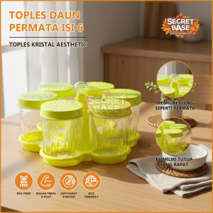 TOPLES DAUN PERMATA ISI 6 - Toples Kue Kering /Toples Set Nampan /Toples Kristal Lebaran Aesthetic