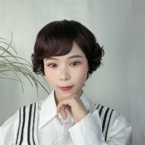 Middle-aged and elderly wig headgear mother style oblique bangs short curly hair simulated hair high temperature silk short hair womens wig