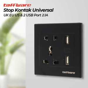 Stop Kontak Taffware Universal Socket UK EU US dan 2 Port USB 2.1A - Y1-001 hitam