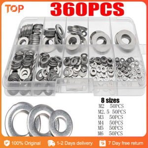 360PCS Flat Washers 304 Stainless Steel M3 M4 M5 M6 M8 M10 Flat Washer Plain Gasket Spacers Kit