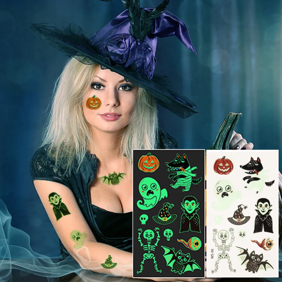 12 tờ Halloween Mặt Hình xăm dán Halloween Khuôn mặt Trang điểm Hình dán  Đối với phụ nữ Của Hóa trang Ma cà rồng Đồ hủ bại Con ma Đồ trang trí