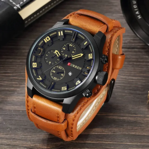 Jam Tangan Pria Kulit Anti Air Original Curren Dengan Tanggal Water Resistence Arloji Cowok Analog Chronograph Fashion Men Leather Quartz Watch
