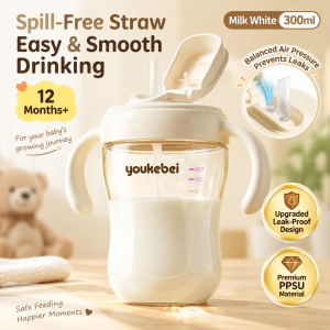 Youkebei PPSU Baby Sippy Cup Flip-Top Feeding Bottle with Handles Easy Cleaning Drinking Cup