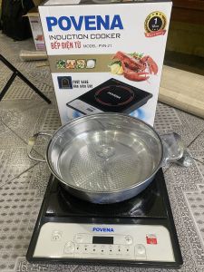 Bếp Từ Cảm Ứng POVENA Mặt Kính Cường Lực Siêu Bền Công Suất 2000W Chế Độ Tự Ngắt Hẹn Giờ Tiết Kiệm Điện TẶNG Kèm Nồi