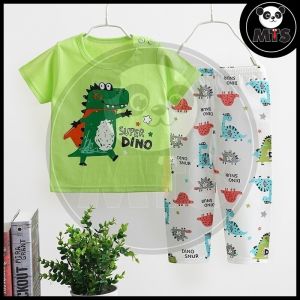 (6m-9years) Baby Kid Short Sleeve Shirt+Long Pants Pajamas Baby Nightwear Clothes Baju Tidur Budak