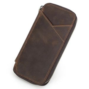 Genuine Leather Pencil Case with 4 Slots Handmade Multifunctional Zipper Fountain Pen Bag Student Stationery Pen Box2026