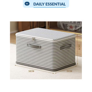 【DAILY ESSENTIAL】 Striped Fabric Storage Box | Foldable Lidded Clothes Organizer
