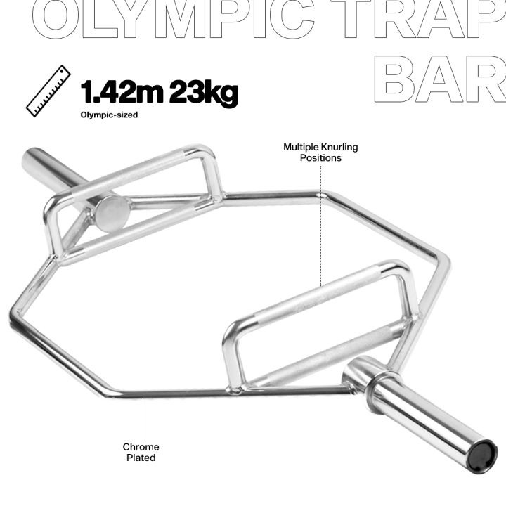 GOPLUS Trap Bar, Hex Bar van staal tot 226 kg belastbaar, halterstang met vouwbare greep, getande rand & veersluiting, zeshoekige stang voor squats & deadlifts, zilver