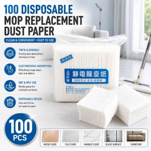 100pcs Disposable Electrostatic Dust Removal Mop Paper Home Kitchen Bathroom Cleaning Cloth