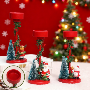 Christmas Tree Candle Holder Desktop Ornaments Snowman Santa Claus Candle Stand Holiday Party Decor