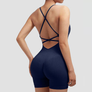 จั๊มสูทโยคะสไตล์เสื้อกั๊ก ชุดจั๊มสูท ระบายอากาศได้ ความยืดหยุ่น สตูดิโอโยคะ สะดวกสบาย/ไร้รอยต่อ กีฬา ชุดโยคะ กางเกงขาสั้น ชุดจั๊มสูท