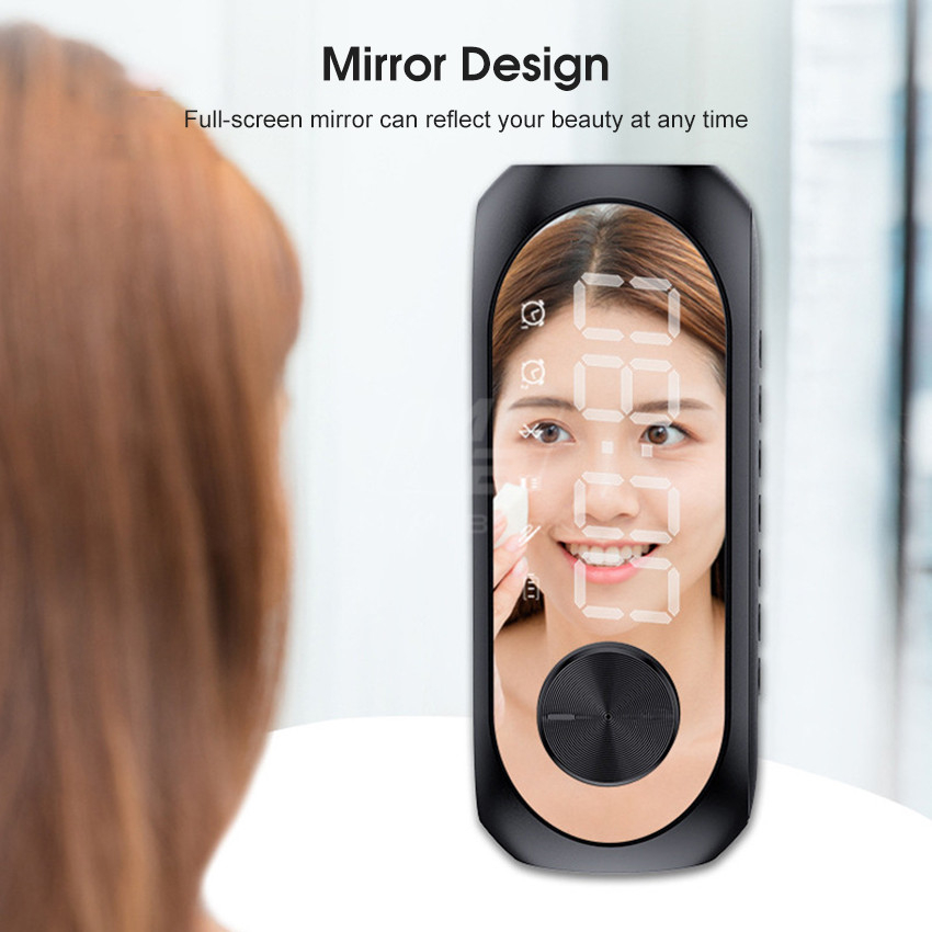 Mini Born Mirror Bluetooth Speaker Alarm Clock Bluetooth Speaker Digital Display Radio LED Wireless Subwoofer Music Player Table Clock Multifunction _voghion.com