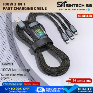 JA047 Bosu Series 100W 3-in-1 Fast Charging Cable Type-C PD 100W 5A USB Braided Durable Cable for Phone Laptop Tablet Ultra Fast Charge
