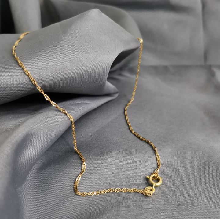 18k Saudi Gold Chain Necklace, TWISTED Chain, Round Lock Settings, Necklace  For Men And Women, 18k Japan Gold, High Quality Stainless Steel Necklace,- 