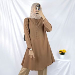 Baju Muslim Tunik Casual Atasan Cewek Tunic Terbaru 2022 Kekinian Viral Kemeja Kerah Shanghai Lengan Panjang Busui Atasan Muslim Atasan Viral Tiktok OOTD Terbaru 2022 Atasan Import