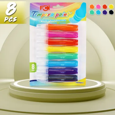 FCI Tempera Paint Tubes with Brushes (8 variant color) 14ml Bright and vibrant tempera paint colors Smooth water-based for children students teachers and hobbyists