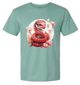 Kaos Pria Wanita Gambar 3D Premium Katun 24s Ular Imlek Merah Bunga H0520 By Hans & Co