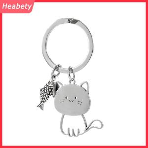 Heabety Phim hoạt hình vui nhộn mèo cá Keychain vài người yêu thích thép không gỉ Keyring đáng yêu Mặt dây chuyền Móc Chìa Khóa Ngày Valentine quà tặng trang sức