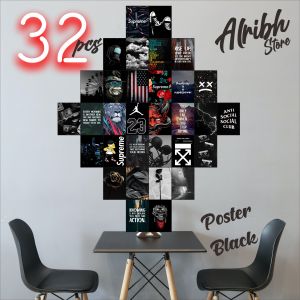 POSTER DINDING AESTHETIC BLACK isi 32pcs /POSTER DINDING RUMAH /DEKORASI KAMAR
