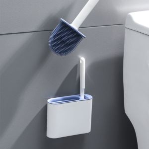 1 Set of Silicone Toilet Brush with Bracket Wall-mounted TPR Bracket Set Household Artifact Bathroom Daily Cleaning Tool