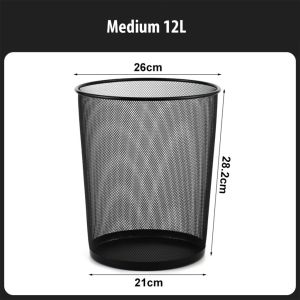Metal Mesh Trash Bin Black Fire-Resistant Anti-Slip Bottom Ventilated Design for Office Home Kitchen Dorm Bedroom