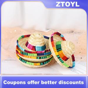 【ZTOYL】 Mini Pet Dogs Straw Hat Sombrero Cat Sun Hat Beach Party Straw Hats Dogs Hat