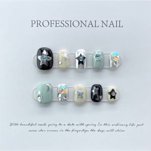 [HANDMADE]Artificial Nail Contrasting Stars Fantasy Interslar Phototpy Nails Reusable and Removable Nails