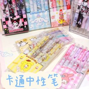 Cute Kuromi 6pcs Gel Pen 0.5mm Quick Drying Cartoon School Stationery Student Supplies Kawaii Y2k Gift Set