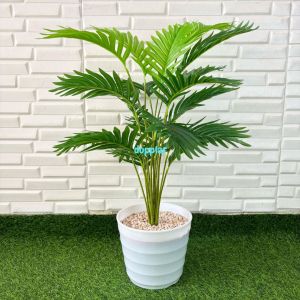Pohon Imitasi Tanaman Artificial Palem Kelapa Hijau X18 Semilatex Pot Ulir Putih Dekorasi Kantor Pajangan Ruang Tamu
