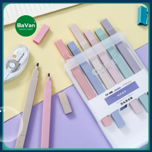 BaVan 6 Colors Highlighter Pen Macaron Morandi Candy Color Mark Pens For Making Notes Drawing Stationery Eye protection