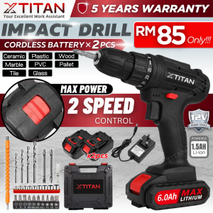 【5 Years Warranty】XTITAN Cordless drill Electric screwdriver set Portable Hand drill cordless 3200rpm Brushless motor Cordless UK plug/Free 24 pcs Accessories电钻