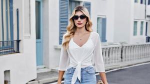 Avidlove Womens Shrug Sheer Tie Front 3/4 Sleeve Cropped Cardigan Mesh Bolero Lightweight Shrug for Dressy