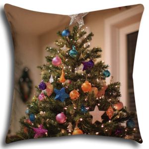 Christmas Pillowcase Single Pack 25 Styles Available 40x40/45x45/50x50cm with Knitted Elf Warm Series Hooded Snowman Golden Sleigh Colorful Christmas Tree Fireplace Christmas Stockings Gingerbread House etc Warm Patterns Sofa Cushion Cover