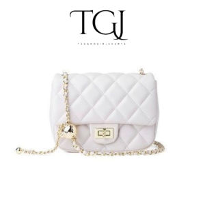 Tas Selempang Wanita  Kombinasi  Tali Rantai Warna Hitam Putih TGJ064