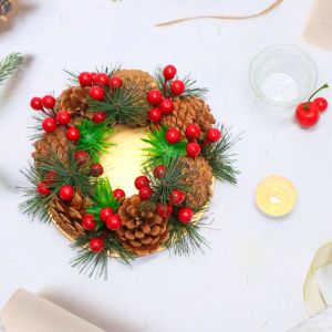 Nến Giáng Sinh NEN01 Để Bàn Trang Trí Noel – Mẫu QUẢ THÔNG ĐAN XEN