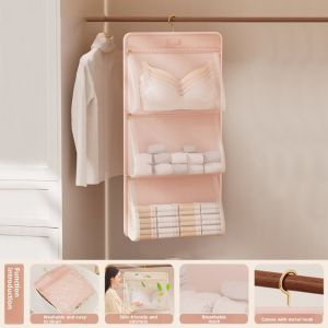 HOUCHU Breathable Underwear Storage Bag Foldable with Zipper Multi-layer Socks Hanging Bag Multi-functional with Hanger Mesh Storage Bag Student Dormitories