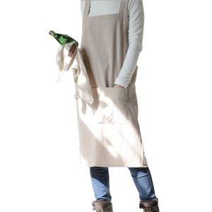 QUA Cotton Japanese Minimalist Kitchen Apron Simple Solid Color Household Waterproof Apron Cleaning Apron Hanging Neck Pocket Apron Home Life