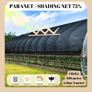 PARANET ROLL 75% LEBAR 3METER RAJUT LURUS / PARANET JARING/ SHADE SHADING NET 75%