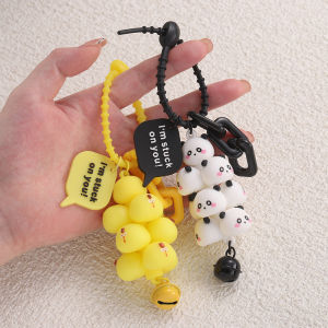 Cartoon Cute Pig Panda Keychain Animal Jenga Pendant Bell Bag Hanging Decoration for Couple Friends
