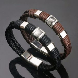 MSTIANQ Vintage Magnetic Clasp Twrist Braided Leather Bracelet Unique Handmade Retro Custom Bangle Bracelet For Men